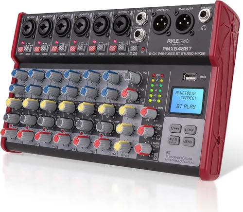 Pyle Mezclador de audio profesional inalámbrico para DJ, 8 canales, compatible con Bluetooth, controlador de DJ, mezclador de sonido con puerto USB,