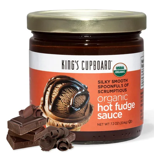 King's Cupboard Salsa orgánica de dulce de azúcar caliente: la salsa de chocolate caliente perfecta para cubrir helados y postres, llovizna de café,