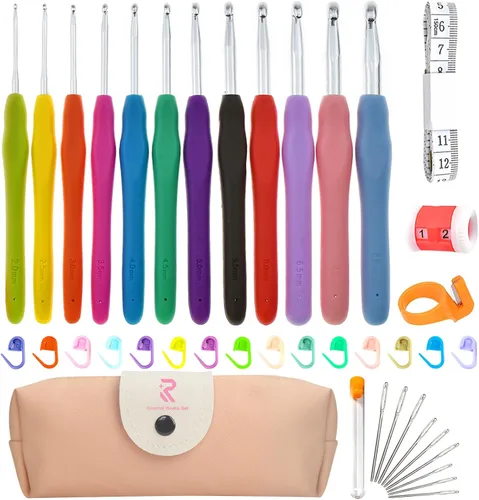 Miniatura 9 de RealPlus Ganchos de ganchillo, juego de 12 tamaños de ganchillo, kit de ganchillo para principiantes, agujas de tejer con asas ergonómicas