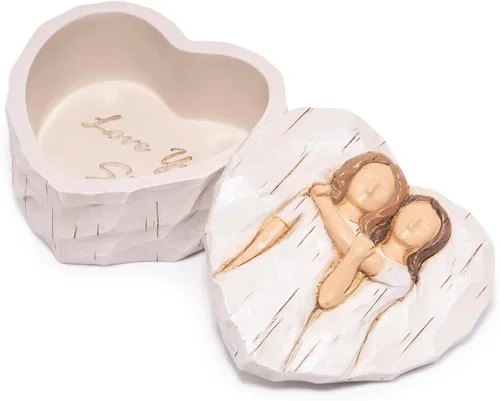 Miniatura 3 de Hodao Joyero en forma de corazón con "Love You Sis.", decoración de resina con efecto tallado en madera, regalo significativo para cumpleaños