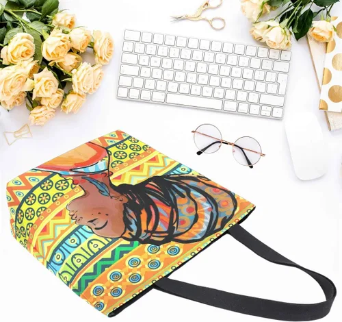 Miniatura 3 de Naanle Bolsa de lona de África grande para mujer, bolsa de hombro casual, bolsa de algodón para exteriores, reutilizable, multiusos, resistente