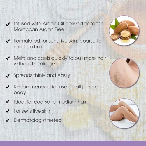 Miniatura 4 de Cera de depilación Satin Smooth Honey con aceite de argán, para cabello medio a grueso, depilación de cuerpo completo, ideal para piel sensible, 14oz