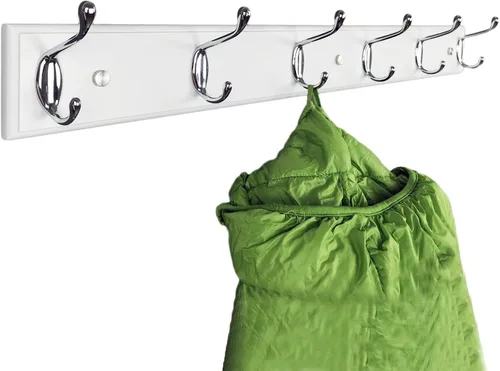 Miniatura 15 de Perchero de pared con 5 ganchos plateados de madera, 17.3’’, Ganchos resistentes para colgar ropa, sombrero, mochila, etc., Gran decoración moderna