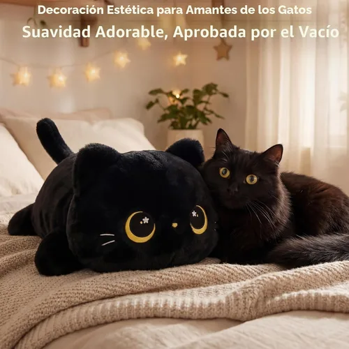 Miniatura 7 de Mewaii Linda Almohada de Felpa de Gato Negro, Peluches Kawaii de Animales de Peluche de Gato Negro, Peluches Suaves, Almohada de Felpa para Abrazar
