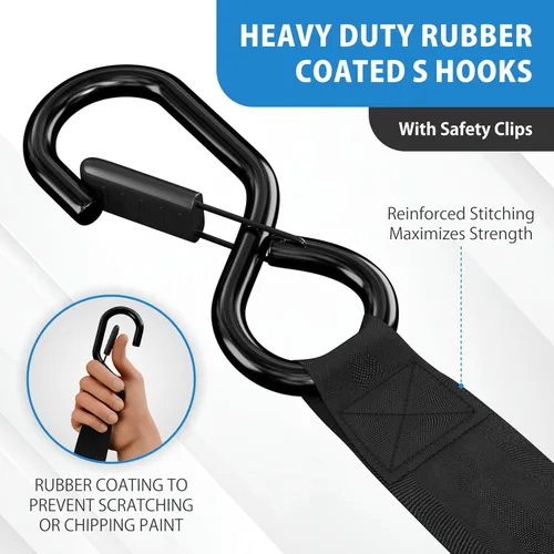 Miniatura 4 de Correas de trinquete retráctiles, 1 pulgada x 16 pies, resistencia a la rotura de 1500 libras, alta resistencia, autorretráctil, botón de Negro