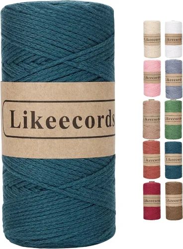 Miniatura 47 de Likeecords Cuerda de algodón 100% hilo de ganchillo de 0.079 pulgadas, cuerda trenzada de macramé, cuerda de macramé, hilo de ganchillo para regalo