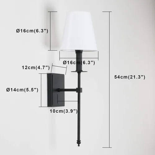 Miniatura 3 de PERMO - Juego de 2 lámparas de pared industriales rústicas clásicas con pantalla de tela blanca acampanada y soporte de columna cónico negro