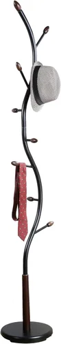 Roundhill Furniture Perchero de pie de metal Arles, color negro y nogal