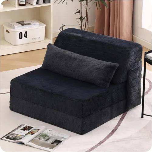 Miniatura 35 de Tiita Sofá cama plegable tamaño individual, colchón convertible con almohada, colchón de pana gruesa para el suelo, sofá cama con bolsillo lateral