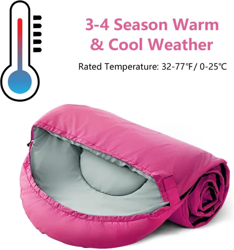 Miniatura 5 de Sacos de Dormir para Adultos, Niños y Niñas - Saco de Dormir Ligero Impermeable para Clima Cálido y Frío con Mochila Compacta, Ideal para 3-4