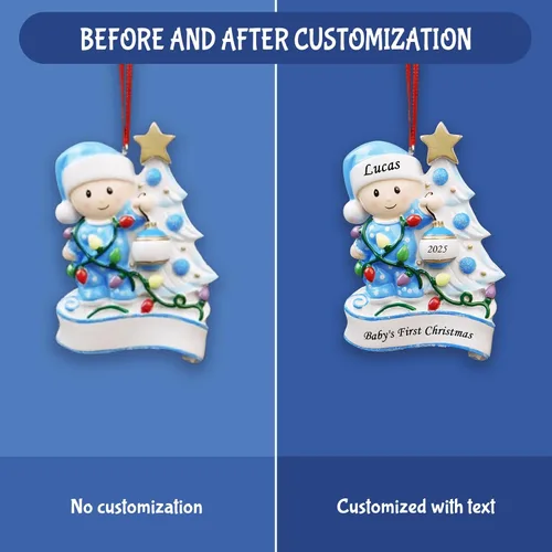 Miniatura 4 de Adornos Personalizados para la Primera Navidad del Bebé 2025 para Niños - Adornos de Bebé Adornos de Navidad Personalizados para Niños, Adornos Azul