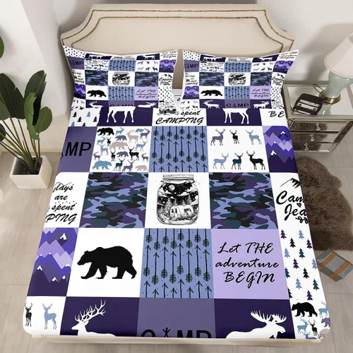 Miniatura 10 de Manfei Juego de sábanas bajeras de camping tamaño individual, 2 piezas de ropa de cama de camuflaje gris y negro para niños y adolescentes, funda