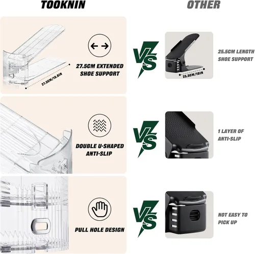 Miniatura 9 de Organizador de ranuras ajustables para zapatos, paquete de 10 unidades de apiladores de zapatos transparentes, soporte para zapatos, ahorrador