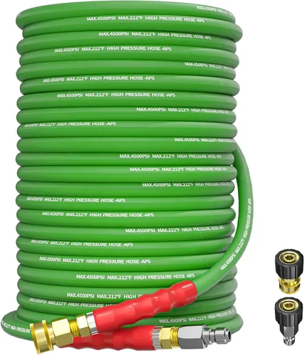 Miniatura 11 de Manguera de lavado a presión de 50 pies y 3/8 pulgadas para agua fría y caliente de 212 °F, con conexión rápida giratoria, alambre de acero trenzado