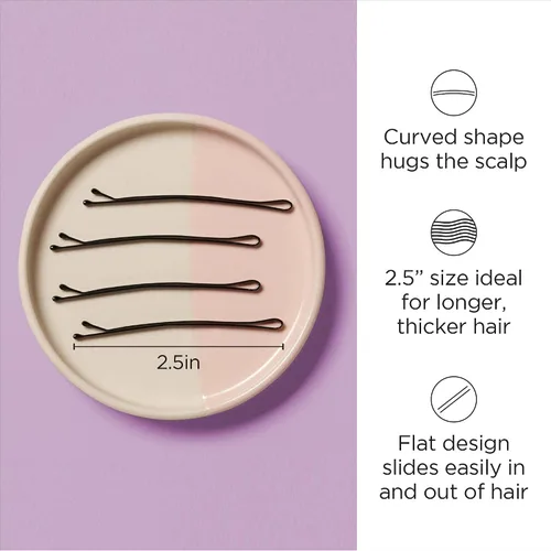 Miniatura 2 de Diane Horquillas para el cabello para mujer, grandes de 2.5 pulgadas, color negro, diseño plano curvado con puntas de bola, D428 - 40