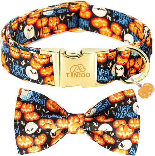 Tunkoo Collar de perro de Halloween con calabaza, duradero, ajustable y elegante collar para mascotas, disponible en tamaño pequeño, mediano y