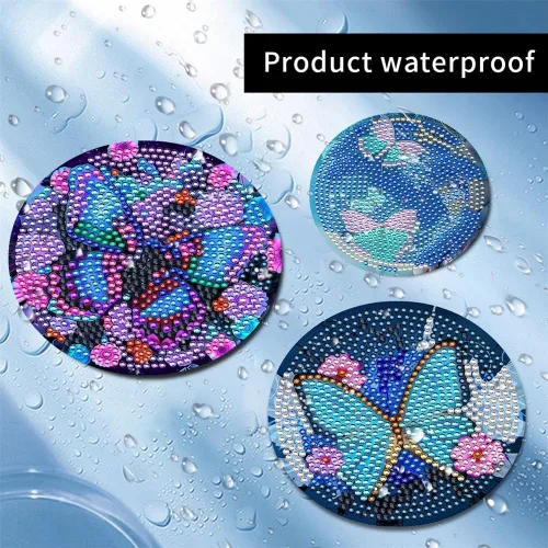 Miniatura 2 de 10 posavasos de pintura de diamante, posavasos de arte de diamante de mariposa con soporte, kits de manualidades de flores para principiantes