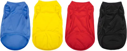 Miniatura 2 de Hozz 4 camisas para cachorros de perro y gato, tamaño pequeño, negro, azul, amarillo, rojo, mezcla de algodón, simples y clásicas, verano y todas