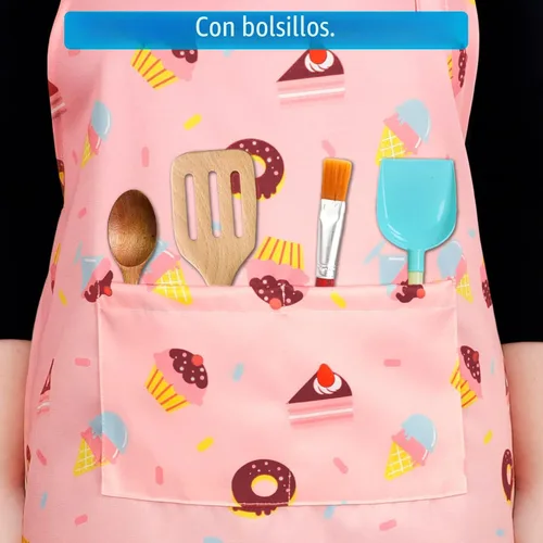 Miniatura 5 de Delantales para Niños para Niñas Delantales para Niños Pequeños con Bolsillos para Niños Cocinar Hornear Pintar Manualidades Arte Jardinería