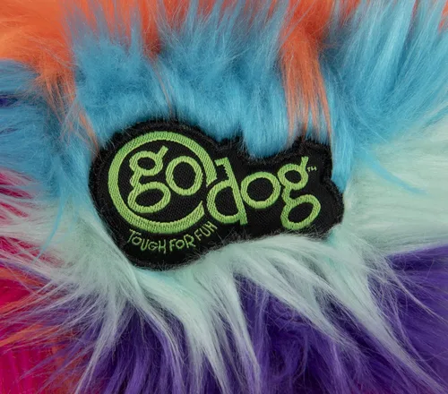 Miniatura 4 de goDog Furballz - Bola de peluche chirriante para perro, tecnología Chew Guard, color arcoíris genial, grande Furballz (arco iris fresco)