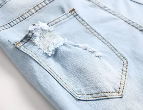 Miniatura 5 de WISHPIG Pantalones vaqueros rectos para hombre rasgados y estirados