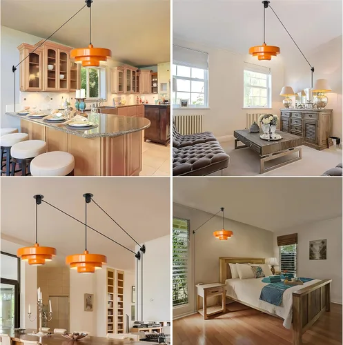 Miniatura 7 de FCTWAKS Mid Century Pendant Light Fixtures, 1 - Light Ceiling Pendant Lamp with 3-Layer Metal Shade, Height Adjustable, Vintage Hanging Lamp for