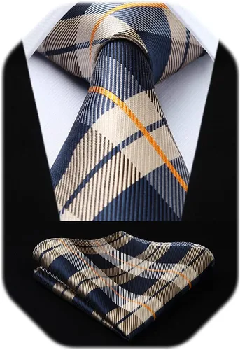 Miniatura 175 de HISDERN Conjunto de corbata a cuadros a cuadros pañuelo tejido clásico formal para hombre corbata y bolsillo cuadrado