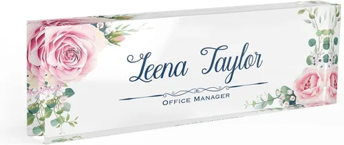 Placa de nombre para escritorio de oficina, placa de escritorio personalizada, placa de oficina, flor, oficina, accesorios de escritorio, placa de