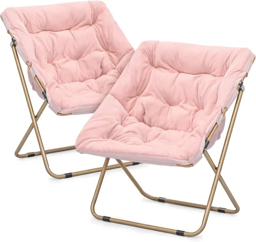 Magshion Silla plegable con platillo para adultos, cómodo asiento de lectura, asiento de piel sintética con marco de metal acolchado grueso para