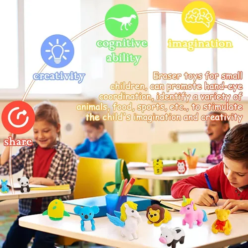Miniatura 9 de URSKYTOUS 35 borradores de animales de escritorio para niños, borradores de lápices de animales, juguetes de borrador a granel, regalos para premios