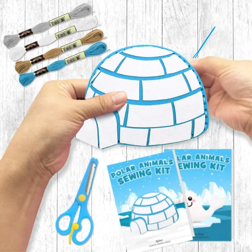 Miniatura 6 de CiyvoLyeen Kit de costura de animales polares para niños, haz tu propio kit de manualidades de fieltro de animales polares de invierno, incluye 14