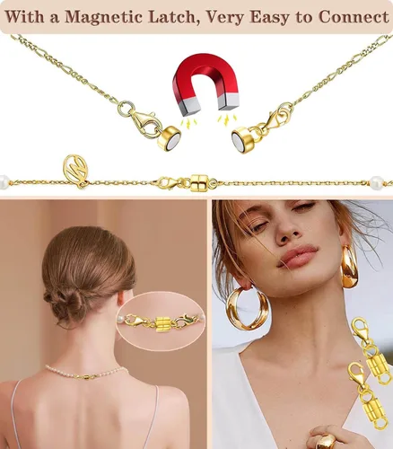 Miniatura 5 de Dailyacc Collar magnético de langosta Cierres y cierres de seguridad de oro de 14 quilates y plata convertidores de joyería para pulseras y extensor