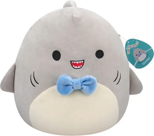 Squishmallows SQCR05379 - Gordon The Grey Shark con pajarita azul, 7.5 pulgadas, multicolor