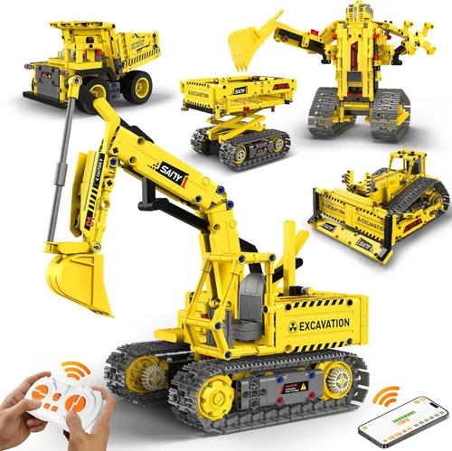 Kits de Construcción de Robots, Juguetes STEM 5-en-1 para Niños de 8-14 años, Excavadora de Control Remoto y APP para Niños, Juegos de Construcción,
