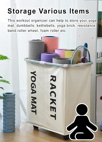 Miniatura 3 de C'ESTBON Cesta de almacenamiento de esterilla de yoga de calidad bien hecha, organizador de equipos de fitness multiusos, movible 4 ruedas fuertes