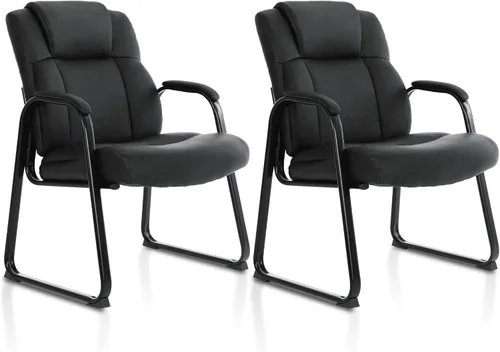 Miniatura 10 de CLATINA Big & Tall - Silla de invitados de 500 lb., sillas de recepción de oficina de cuero PU con base de trineo, silla de escritorio sin ruedas