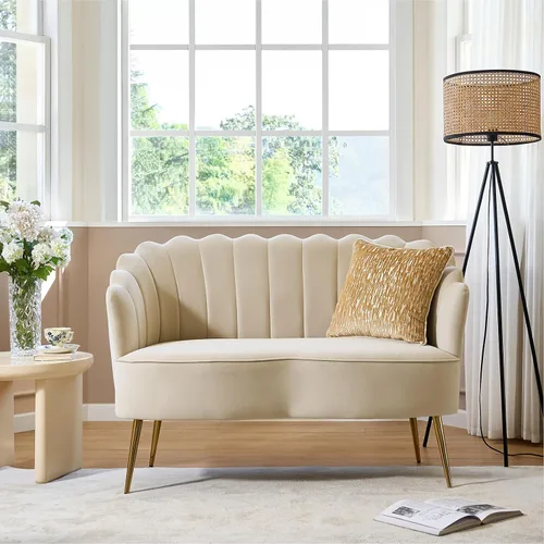 Miniatura 45 de HULALA HOME Silla decorativa moderna de terciopelo con respaldo en forma de concha, bonito sillón para sala de estar, dormitorio con patas doradas