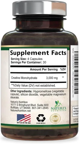 Miniatura 9 de Monohidrato de creatina 3000 mg por porción - Cápsulas de creatina en polvo micronizado - Apoya el músculo magro, la fuerza, la energía