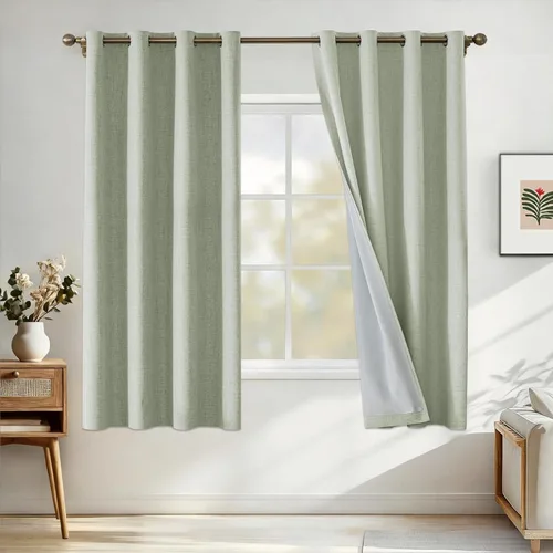 Miniatura 18 de Cortinas de lino 100% opacas para dormitorio, cortinas opacas de 45 pulgadas de largo, cortinas de oscurecimiento de habitación para sala de estar