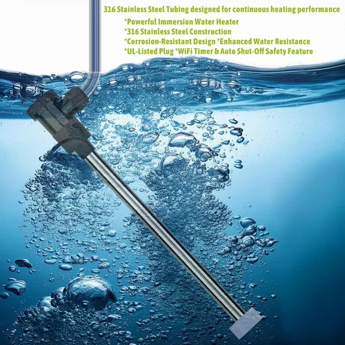 Miniatura 3 de Calentador de agua sumergible de inmersión de 1800 W para bañera de hidromasaje y piscina, calentador eléctrico portátil con temporizador WiFi
