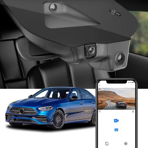 Miniatura 7 de Fitcamx Cámara de tablero delantera 2K+trasera 1080P para Mercedes-Benz Clase C C300 (HD2-6329) Sedan Coupe Cabriolet 2022-2025, aspecto OEM, video