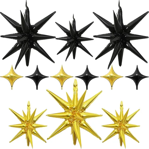 Miniatura 20 de Globos de estrella negra, 12 unidades, globos de explosión de estrella de aluminio de 27/22 pulgadas, globo de cono de Mylar de espiga grande