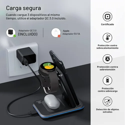 Miniatura 6 de Cargador inalámbrico para Samsung/Android, HOLYJOY estación de carga rápida plegable 3 en 1/soporte/cargador múltiple para Samsung S25