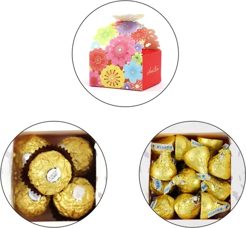 Miniatura 2 de Kslong Juego de 50 unidades por juego de cajas de regalo de galletas con diseño de mariposas y flores, cajas de regalo románticas de boda, bonita