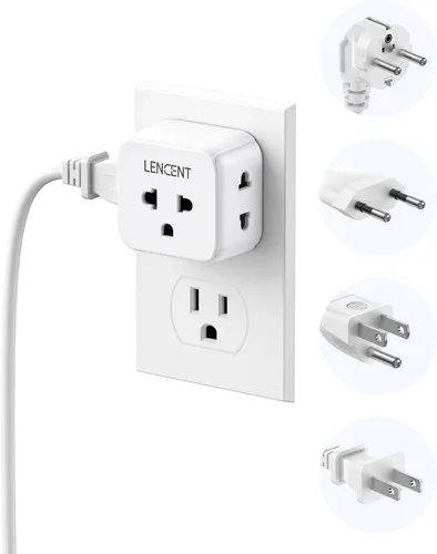 LENCENT Adaptador de enchufe de EU a EE. UU., Adaptador de toma de EE. UU. a Europa, viaje de Europa a toma de EE. UU., extensor de toma de 3 lados,