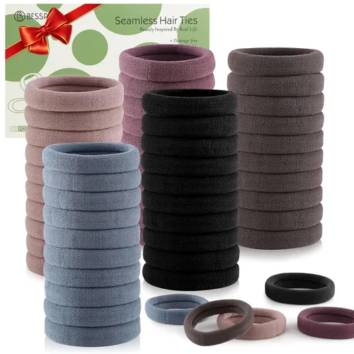 Miniatura 20 de Coleteros para cabello grueso o fino, elásticos, para niña o mujer, sin costuras, suaves, 100 piezas Colores marrón oscuro