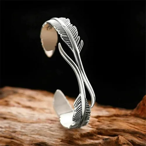 Miniatura 4 de Pulsera de plumas de plata Lucky Hope Cuff Jewelry Simple Retro para mujeres y hombres