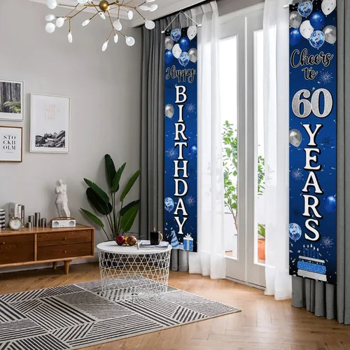 Miniatura 4 de Decoración de feliz cumpleaños número 100, globo azul y plateado para colgar en la puerta, cartel colgante para puerta – Suministros para fiesta