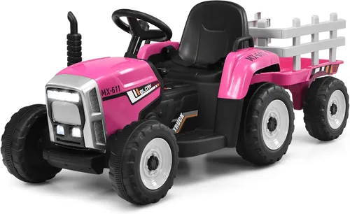 Miniatura 14 de Costzon Tractor de paseo con remolque desmontable, vehículos eléctricos para niños con cargador de tierra de cambio de 3 marchas, diseño inalámbrico