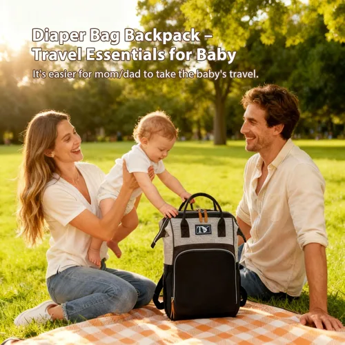 Miniatura 6 de Mochila para pañales para mujer – Bolsa de pañales multifunción de viaje para bebé con cambiador, mochila grande para bebé, niña, niño, Gris negro